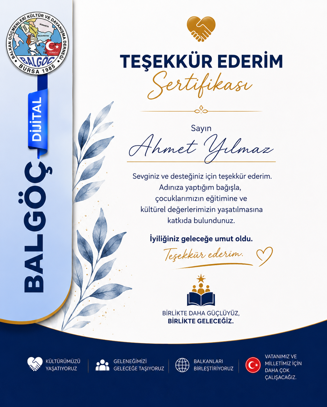 Teşekkür Ederim Sertifikası